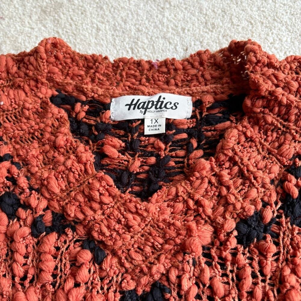 Haptics Elegant V-Neck Sweater - Rust and Black Size 1 X - Picture 6 of 6